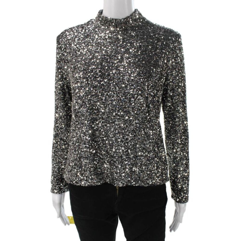 Insight Womens Basic Mock Neck Long Sleeve Silver Polyester Blouse Size XL
